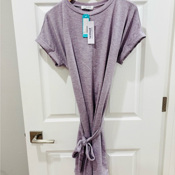 Stitch Fix Gilli Bowie  Lavender Tie-Waist Knee length dress large petite NWT - Picture 5 of 7